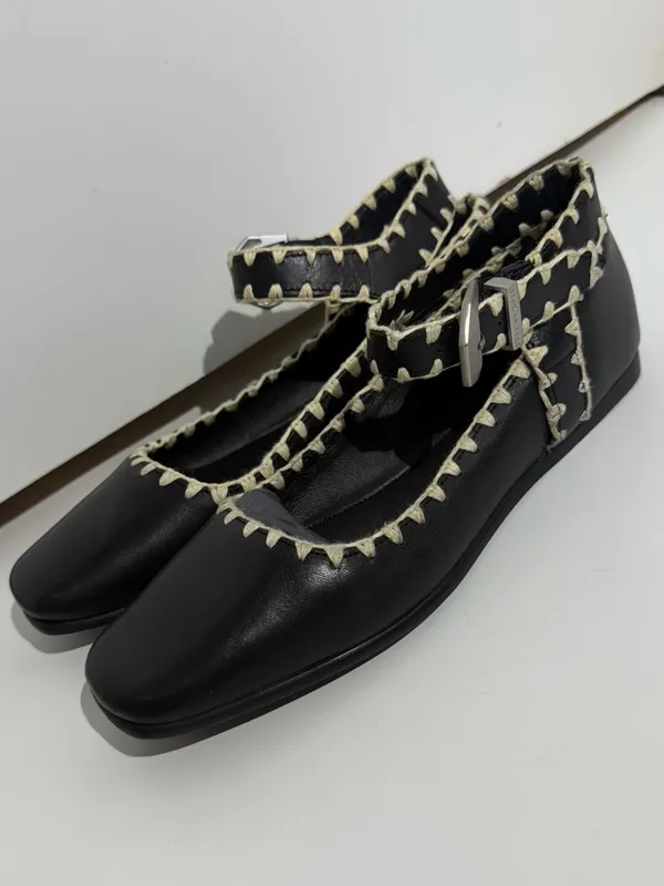 NWOB Free People Crochet Mystic Black Mary Jane Flats White Stitching Size 8.5 - Image 10