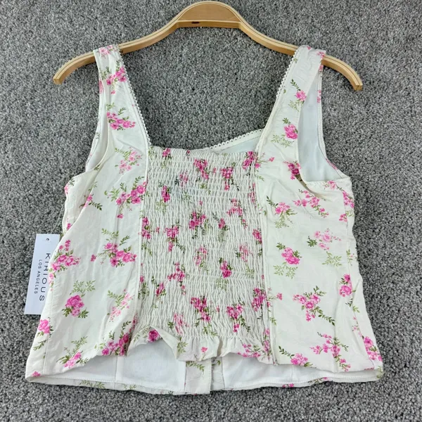 Floral Corset Tank Top Coquette Cottagecore Lace Trim Womens L New Kirious‎ Boho - Image 10