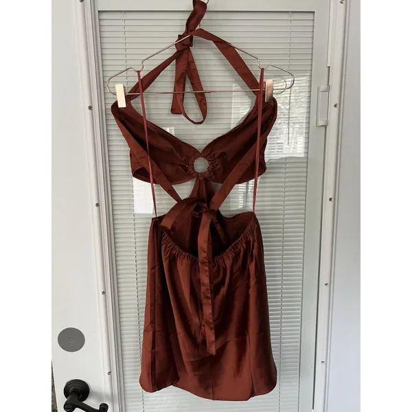 Mable Satin‎ Open O-Ring Mini Dress In Rust Size M / NWT - Image 5