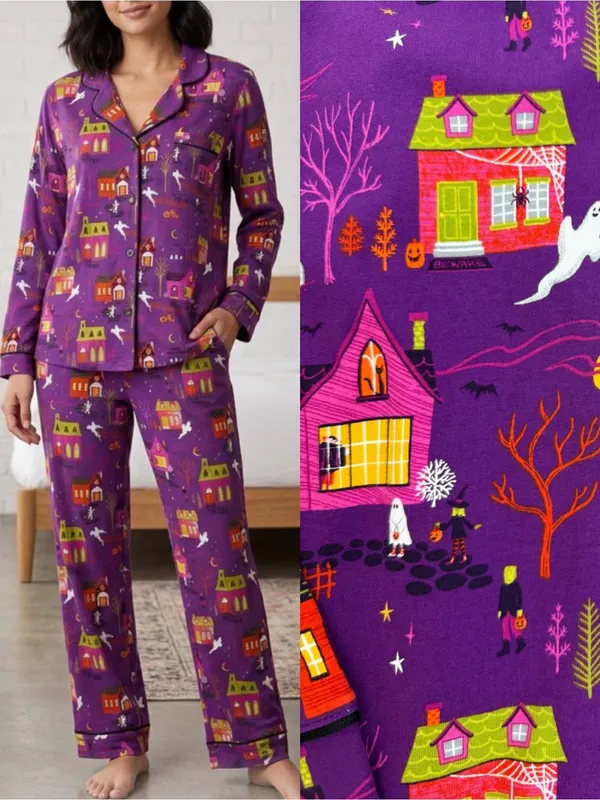 BedHead PJs Spooky Town Halloween Classic Stretch Jersey Pajama Set Full Length - Image 2