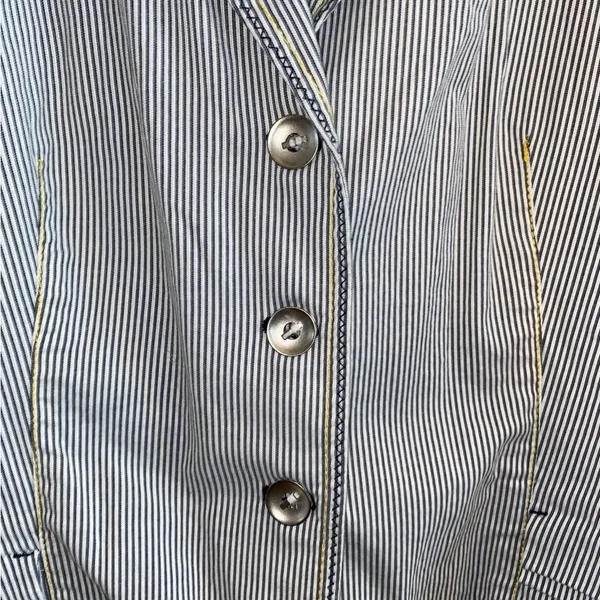 Chico's Seersucker Striped gray white yellow Yachtie Blazer coastal classic - Image 9