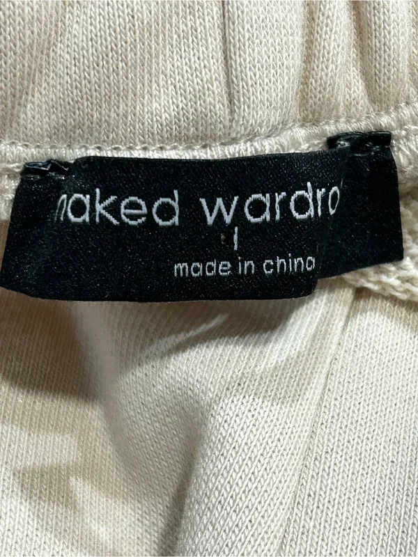 naked wardrobe French Terry Beige Wide-Leg Lounge Pants Side Large - Image 4