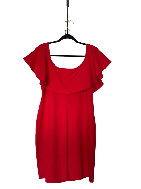 Curvy Sense Flutter Sleeves 3X‎ Classic Bodycon Cocktail Ruffle Neckline Dress - Image 2