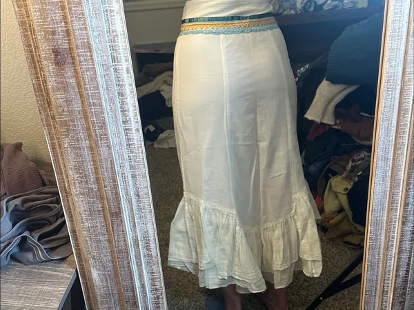 Free People Boho‎ White Cotton Blend Mermaid Maxi Skirt with Ruffle Hem - Image 2