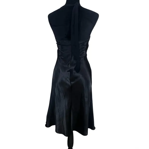 Forever 21 Elegant Black Halter Satin-Like Dress Balletcore Flare Size XS- Small - Image 4