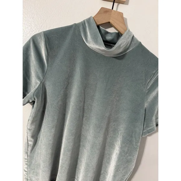 Madewell Women’s Velvet Mockneck Short Sleeve Top Medium Teal Blue Minimalist - Image 3