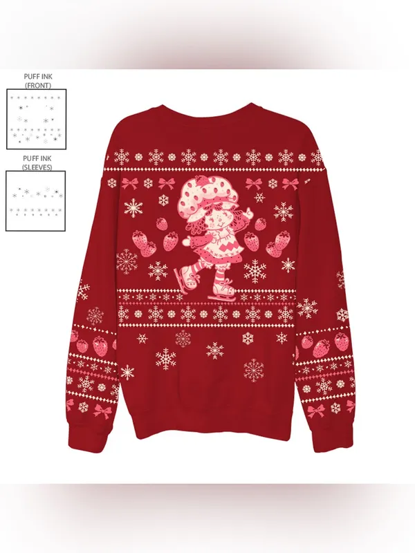 Red Graphic Holiday Sweatshirt with Ice Skater Motif - Image 2
