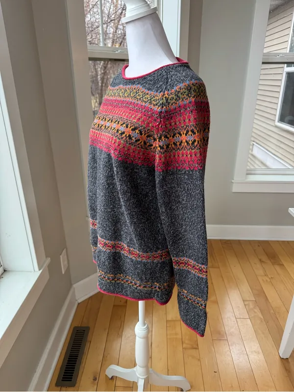 Vintage 90’s Erika & Co Grey Red Ramie Cotton Fair Isle Sweater Small - Image 2