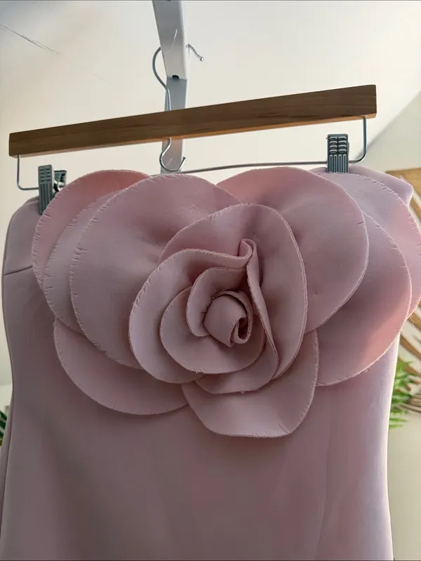 Badgley Mischka Strapless Pink Maxi Gown with Floral Appliqué 10 - Image 7