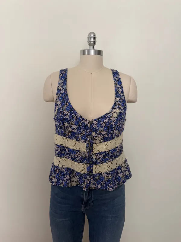 Free People Blue Floral Open Back Tank - Image 2