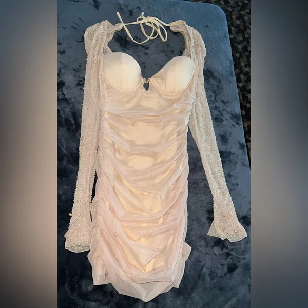 Oh Polly St. Germain Embellished Long Sleeve Mini Dress in Gold Size 4 - Image 8
