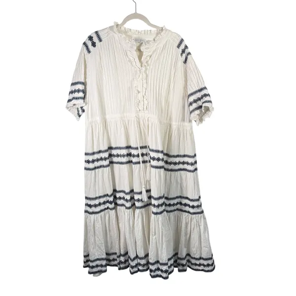 Ivy City Co Santorini White Blue Embroidered Tiered Maxi Dress Boho Womens 2x? - Image 2
