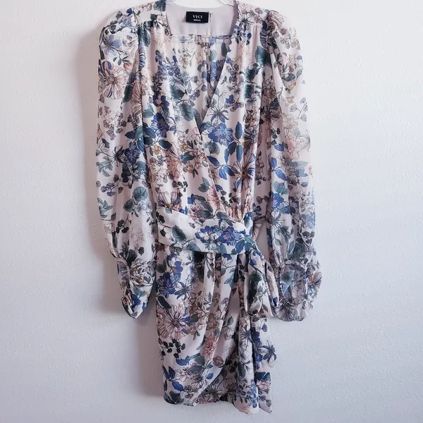 VICI Floral Mock Wrap Mini Long Sleeve Elegant Dress - Image 2