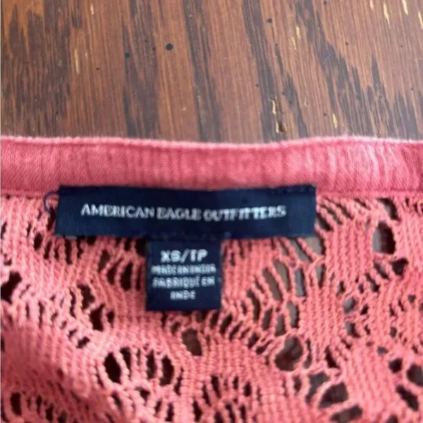 American Eagle Outfitters Lace Yoke Button Down Blouse Size XS Coral - Image 2