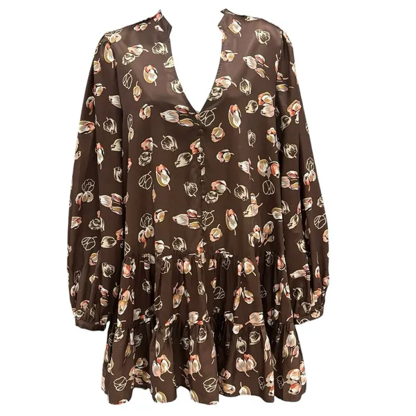 Threads & States Brown Floral Mini Dress Tunic Boho Women's Size‎ Medium M - Image 2
