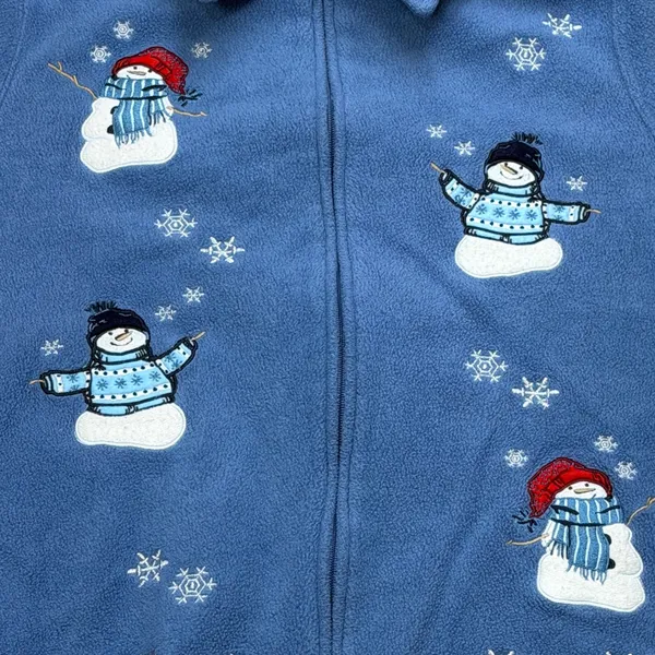 Snowman Winter Christmas Fleece Jacket Womens 1X Blue Grandmacore Holiday Lodge - Image 6