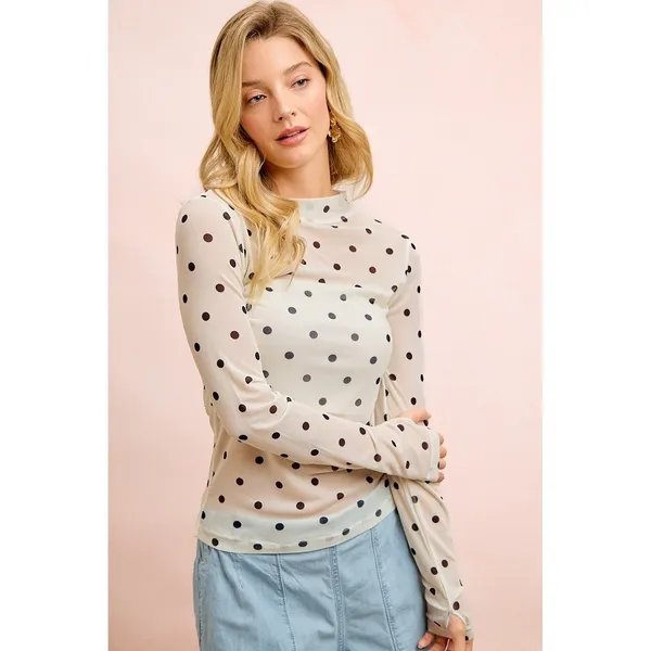 BiBi High Neck Line Polka Dots Mesh Top With Thumb Open - XLarge - Image 13