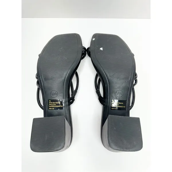 A new day‎ Sandals Strappy Black Block Heel Size 9.5 Square Toe - Image 7