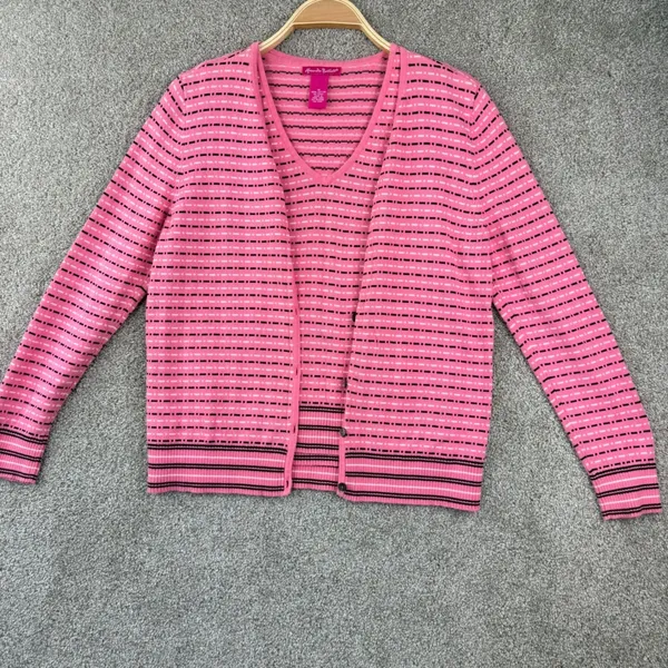 Alexandra Bartlett Tank Cardigan Set Pink Striped Cotton Size M Y2K Coquette - Image 8
