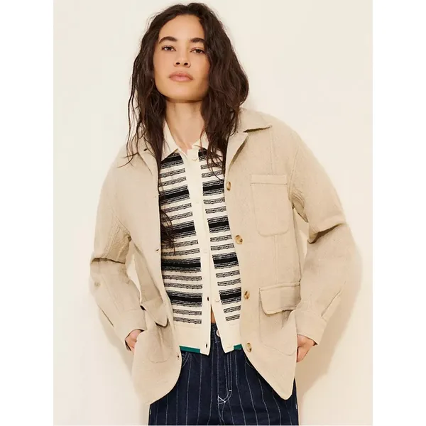 Free People Bohemian LagenLook Lucy Linen Chore Coat Neutral Natural Large - Image 6