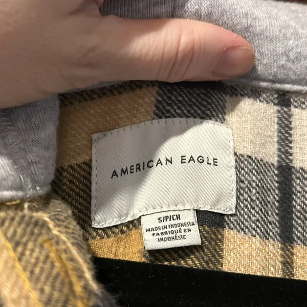 American eagle yellow gray plaid flannel hooded button up shirt - Image 5