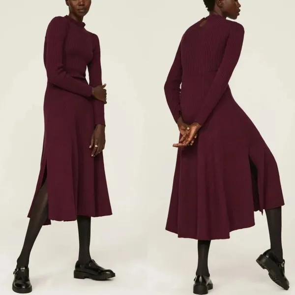 Pamela‎ Love Midi Sweater Dress Women Medium Maroon Long Sleeve A-Line Knit - Image 2