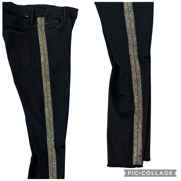 MOTHER Denim High Waisted Looker Ankle Fray Guilty Flash Black Embellished 28 - Image 11
