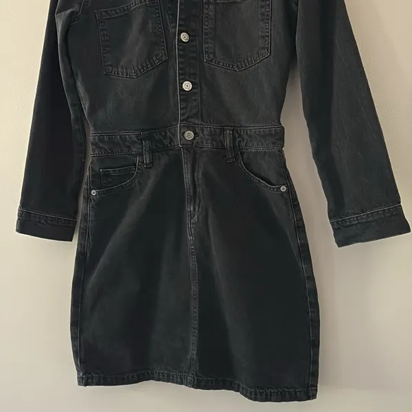 GAP Denim Mini Dress Long Sleeve Pocket in Black Wash‎ Button Front Size 4 - Image 7