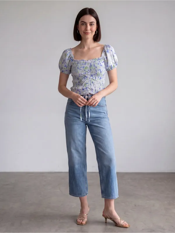Olivaceious Smocked puff sleeve milk maid crop Blouse romantic Coquette girl - Image 3
