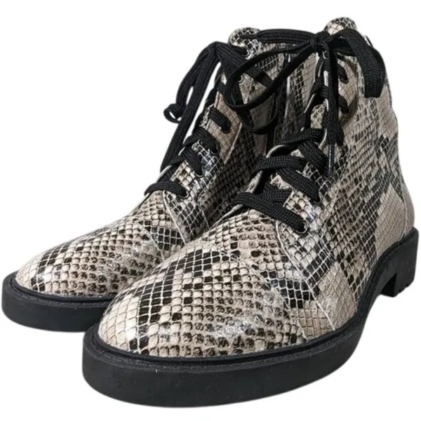 Linea Paolo Moto Boot 5.5 Snakeskin Print Lace Up‎ Ankle Boots Combat Booties - Image 2
