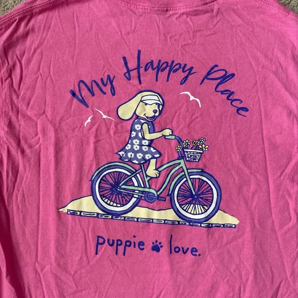 Pink Short Sleeve Tee with Playful Puppie Love Graphic - Image 2