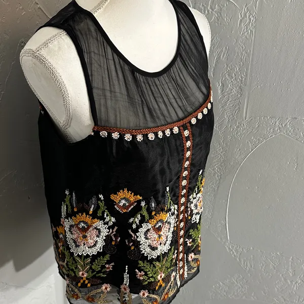 Floreat Black Sheer Floral Blouse Size 4 - Image 4