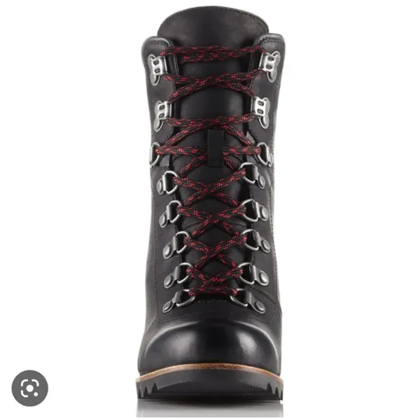 Sorel Conquest Wedge Black Leather Red Lace Up Booties Women Size 8.5 - Image 3