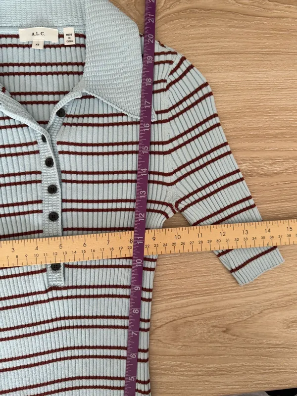 A.L.C. Frank XS Sydney Top Polo Henley Slim Fit Baby Blue Stripe Preppy Work Office - Image 7