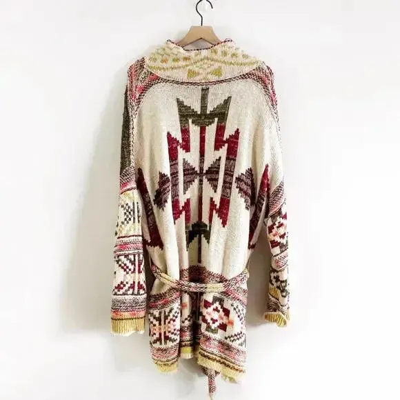 Free People Wild Wild West Southwest Belted Cardigan Size M/L Oversized - Image 4