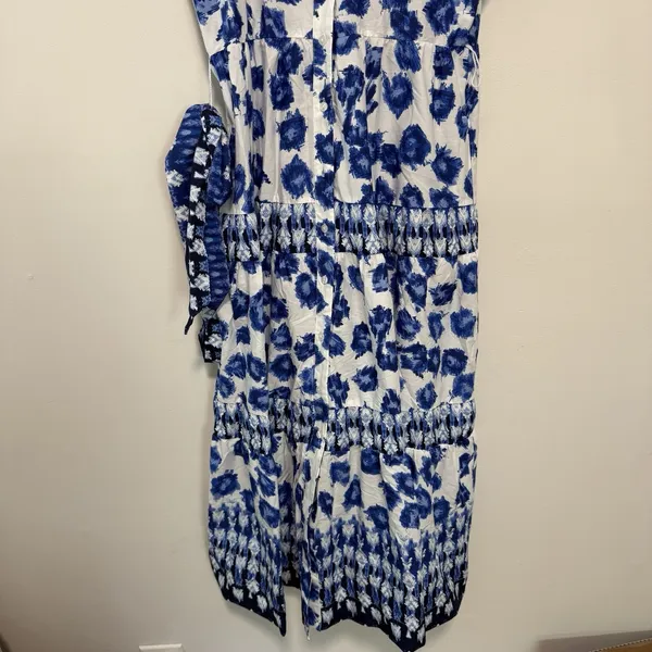 Abercombie NWT Blue Patterened Tiered Midi Tie Waist Shirt Dress Small Petite - Image 6