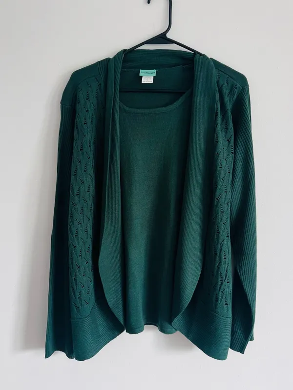 Forest Green Open-Front Knit Cardigan Sweater - Image 2