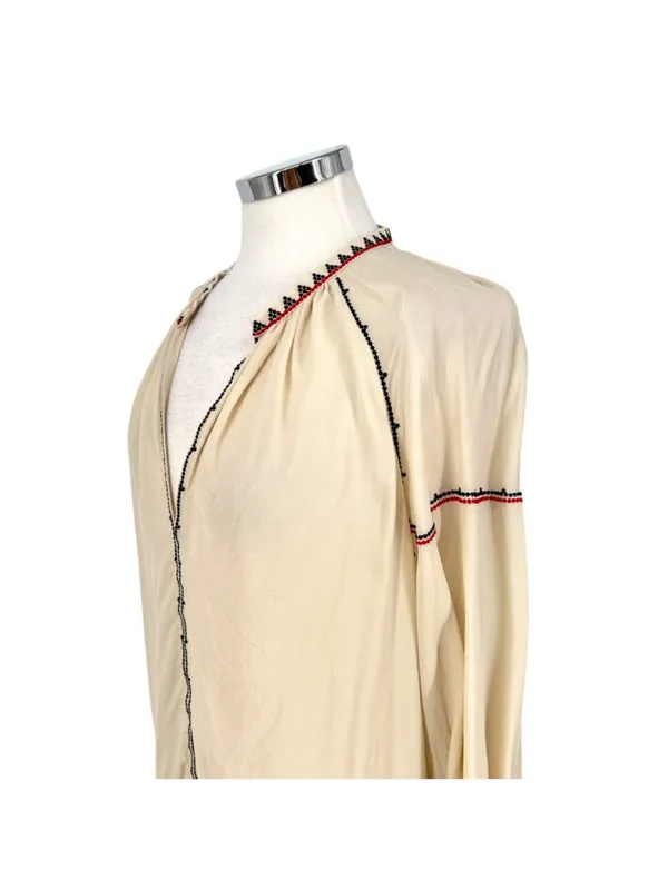 Magali Pascal Alexi Blouse Natural Boho Embroidered Cuff Peasant Top Size Large - Image 9