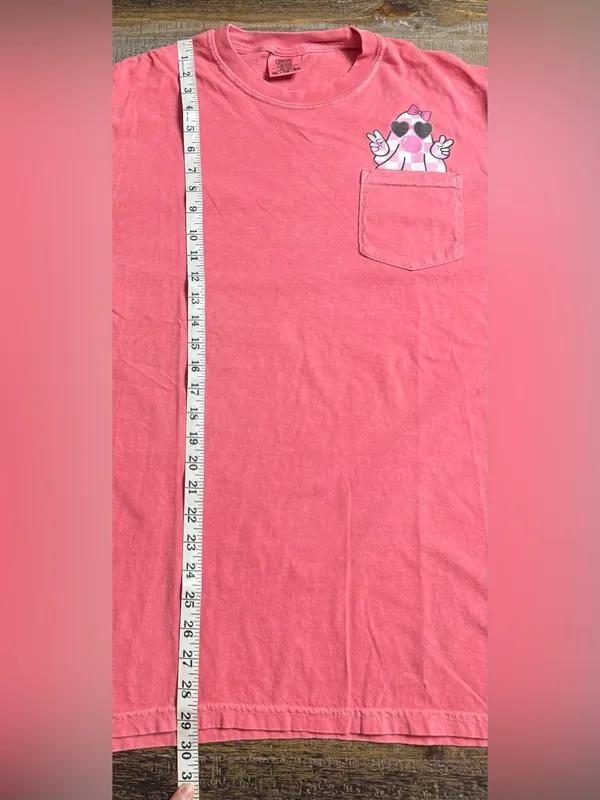 Comfort Colors Pink Short Sleeve Pocket Tee w/ Heart-Sunglasses Checkered Ghost - Image 6