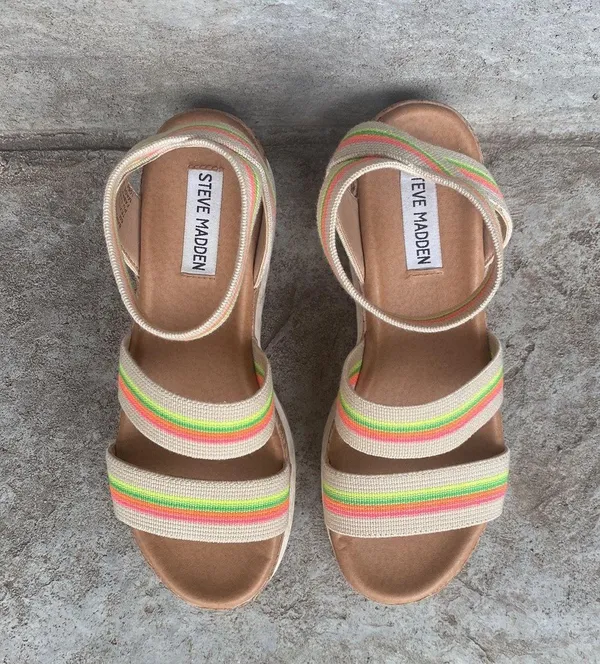 Steve Madden Bandi Neon Stripe Platform Sandals - Image 4