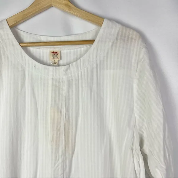 Joah Brown Premium White‎ Cotton Short Sleeve Tunic Blouse L - Image 3