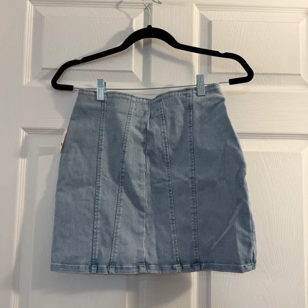 Free People We The Free Starwash Mini Skirt 4‎ Light Blue Denim Front Zip New - Image 5