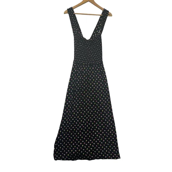 Boden Black Floral Smocked Midi Dress Square Neck Cross Back‎ Feminine 14R - Image 4