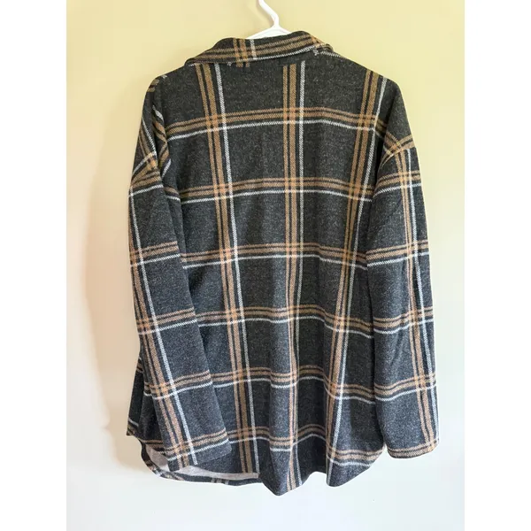 Chris & Carol Plaid‎ Shacket Womens Small Charcoal Grey Tan Oversized Jacket - Image 3
