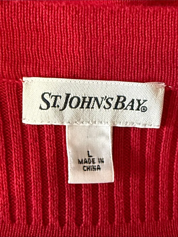 ST JOHN’S BAY Lightweight Cotton Red Cardigan L Grandpa Minimalist Preppy - Image 5