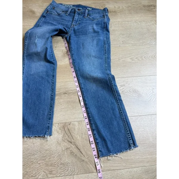 EUC J CREW Jeans Women Slim Straight Full-Length Demi-Boot Raw Hem Cotton SZ 6P - Image 6