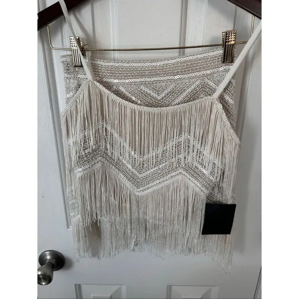 Lulus Soiree of the Decade White Sequin Fringe Two-Piece Mini Dress size XS Coac - Image 7