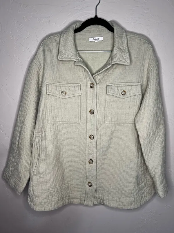 Madewell Waffle Back Branner Shirt Jacket Light Sage Green Utility‎ Shacket - Image 9