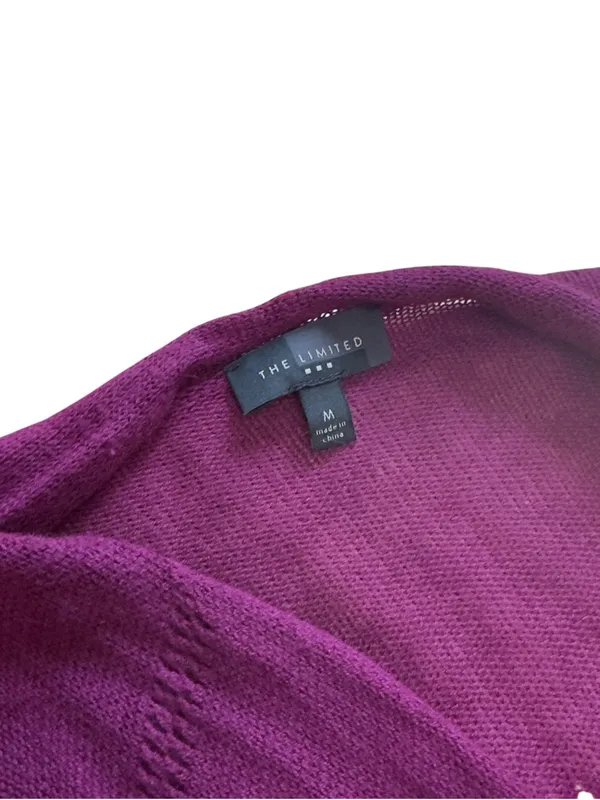 The Limited Purple Wool Blend Waterfall Open Front Cardigan Sweater Medium EUC - Image 6