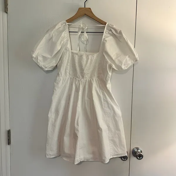 Draper James | Women's Magnolia White Cotton Puff Sleeve Smocked Mini Dress, S - Image 3